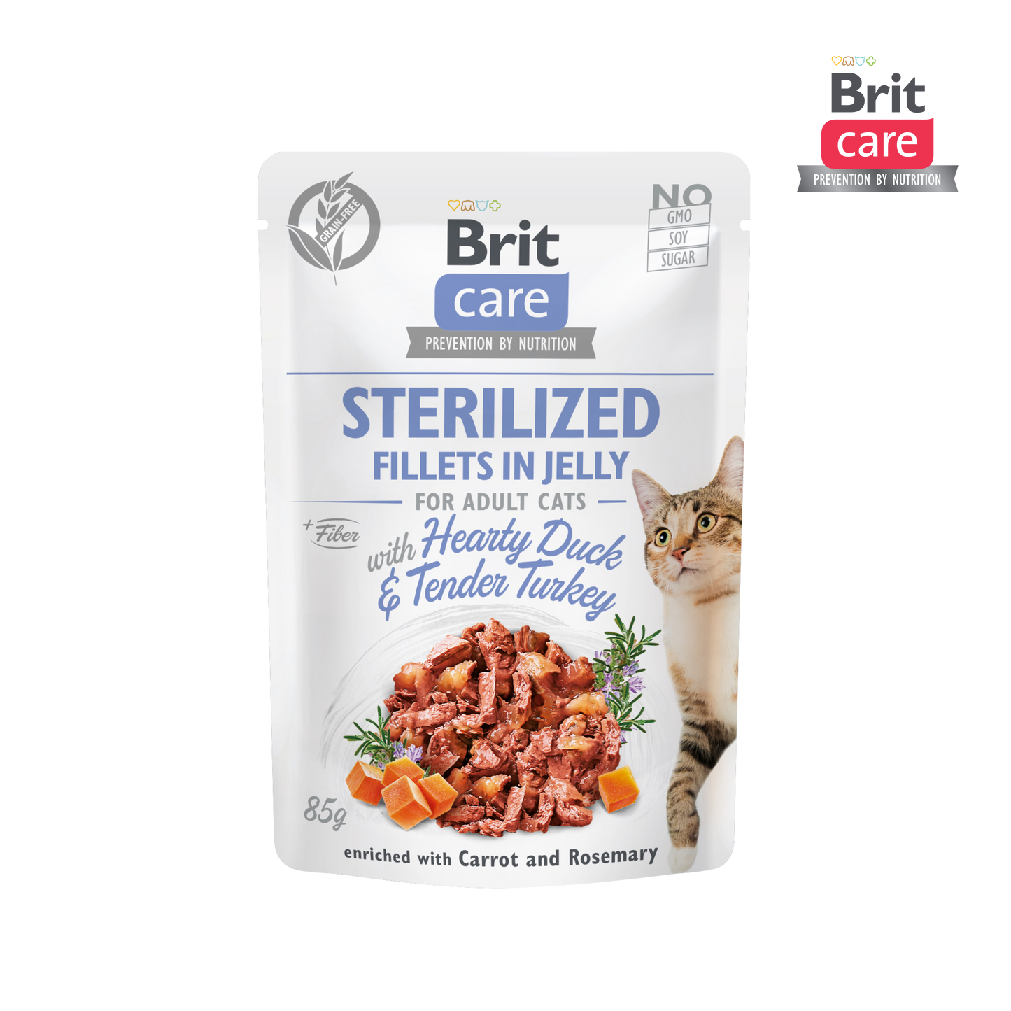 Brit Care Cat Fillets In Jelly Hearty Duck And Tender Turkey 85g for Sterilised Cats (24 Pouches)-Brit-Catsmart-express