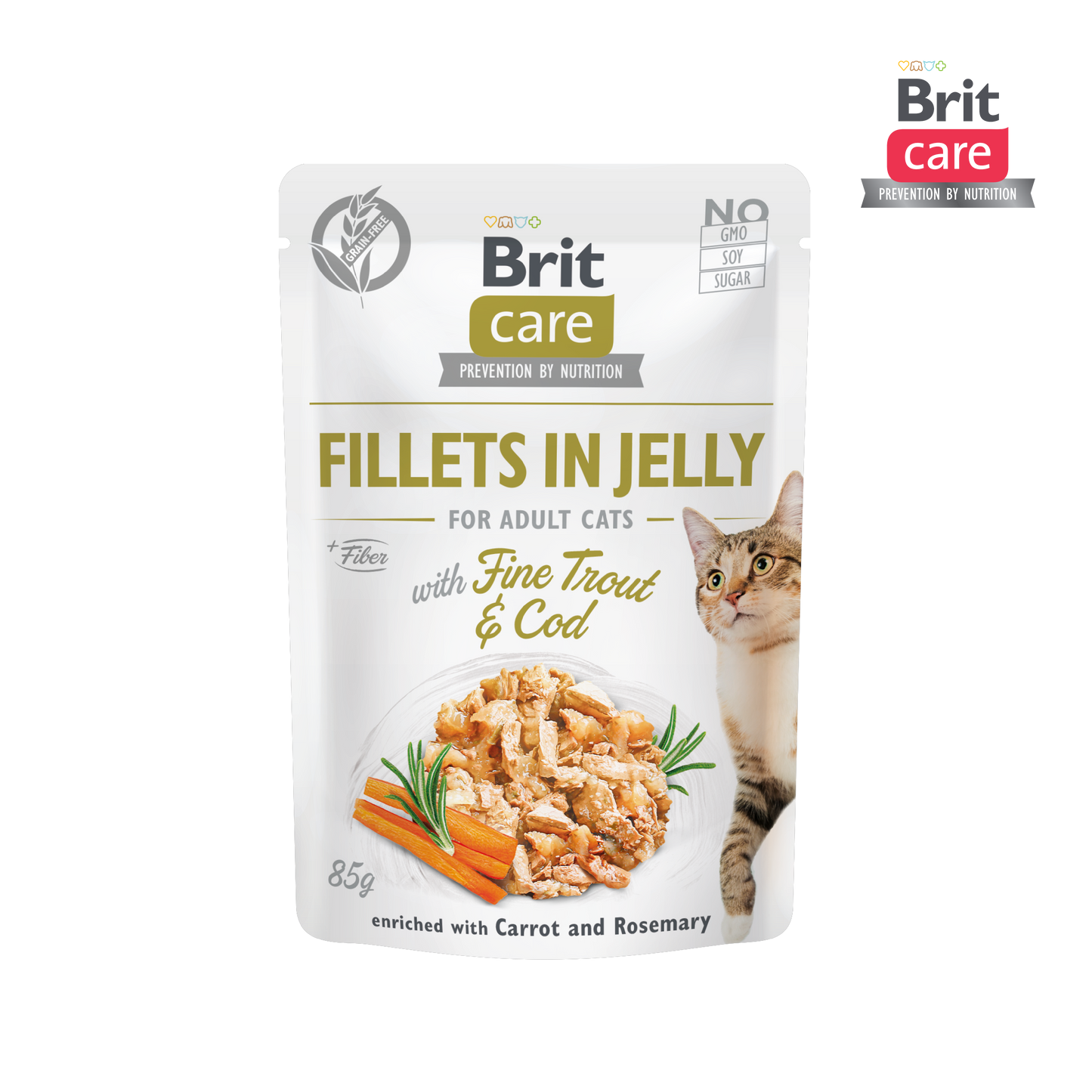 Brit Care Cat Fillets in Jelly with Fine Trout and cod 85g Carton (24 Pouches)-Brit-Catsmart-express