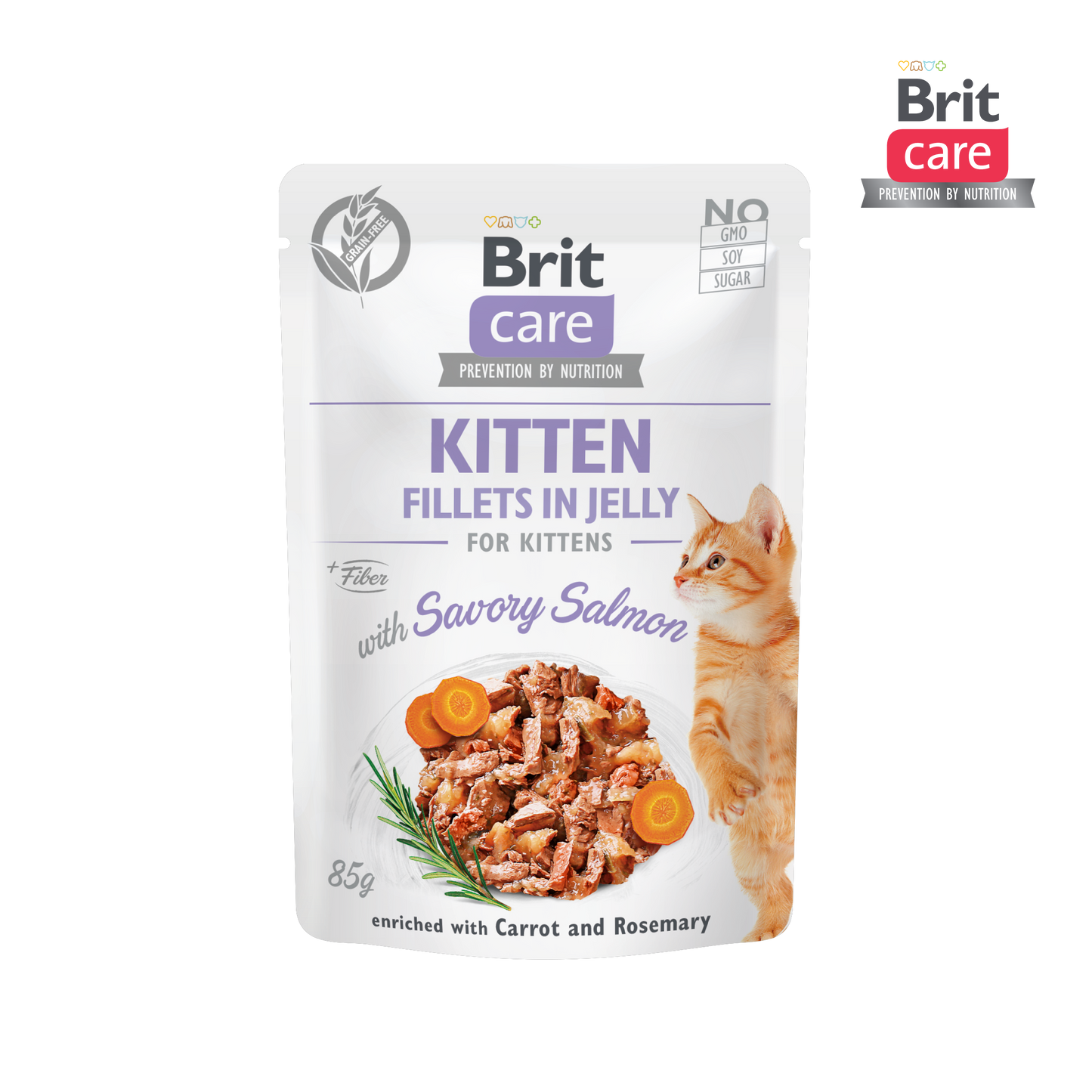 Brit Care Cat Pouch Kitten Fillets in Jelly with Savory Salmon 85g Carton (24 Pouches)-Brit-Catsmart-express