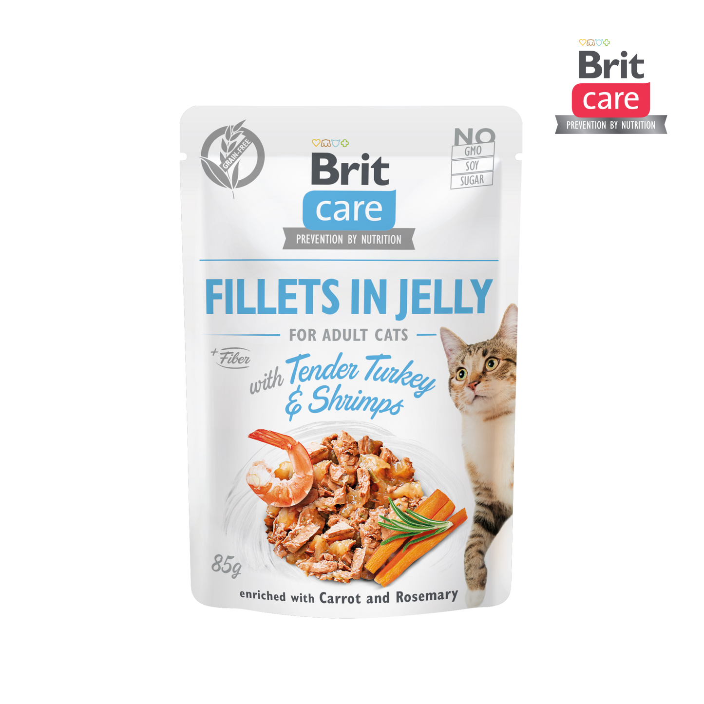 Brit Care Cat Fillets in Jelly with Tender Turkey & Shrimps 85g Carton (24 Pouches)-Brit-Catsmart-express