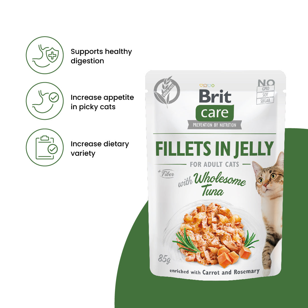 Brit Care Cat Fillets in Jelly with Wholesome Tuna 85g Carton (24 Pouches)-Brit-Catsmart-express