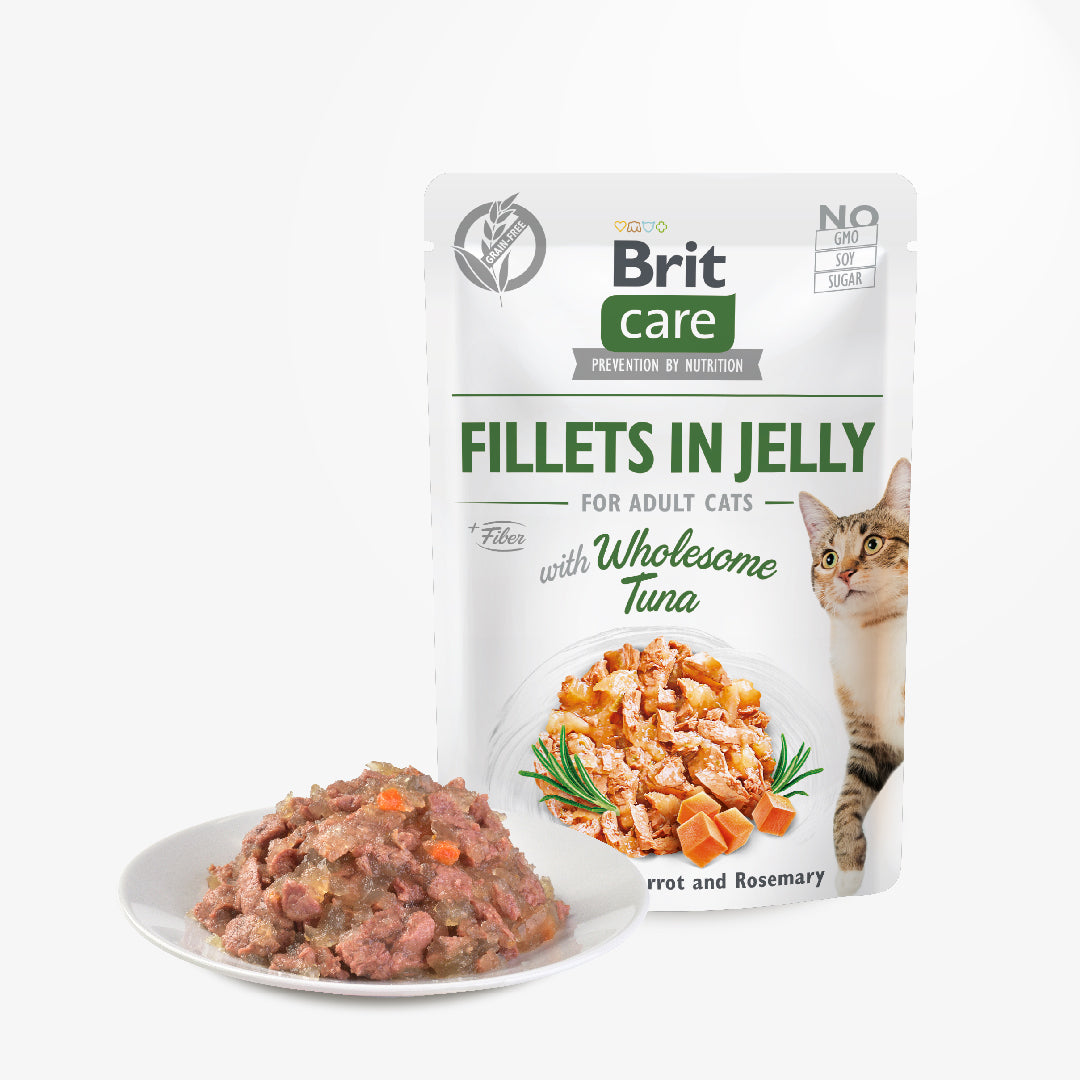 Brit Care Cat Fillets in Jelly with Wholesome Tuna 85g Carton (24 Pouches)-Brit-Catsmart-express