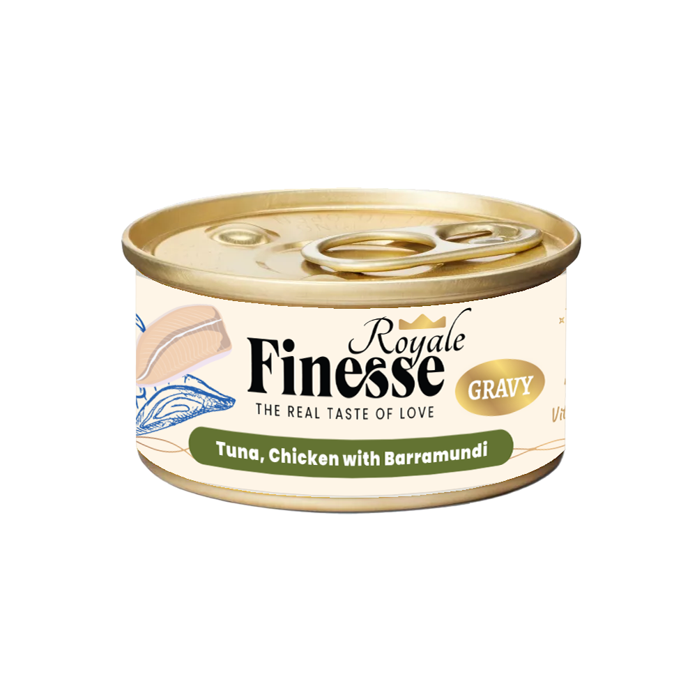 Finesse Royale Tuna & Chicken with Barramundi Gravy 85g (24 cans)-Finesse-Catsmart-express