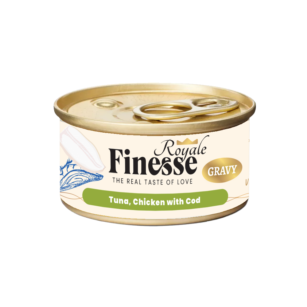 Finesse Royale Tuna & Chicken with Cod Gravy 85g (24 cans)-Finesse-Catsmart-express