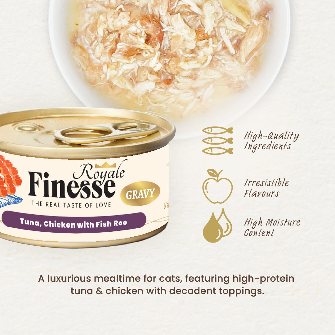 Finesse Royale Tuna & Chicken with Fish Roe Gravy 85g (24 cans)-Finesse-Catsmart-express
