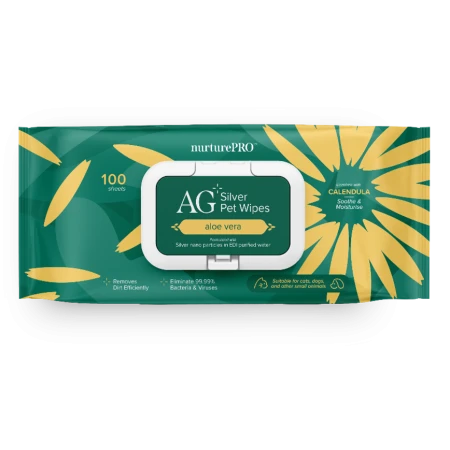 Nurture Pro AG+ Silver Pet Wipes Aloe Vera 100 sheets (2 Packs)-Nurture Pro-Catsmart-express