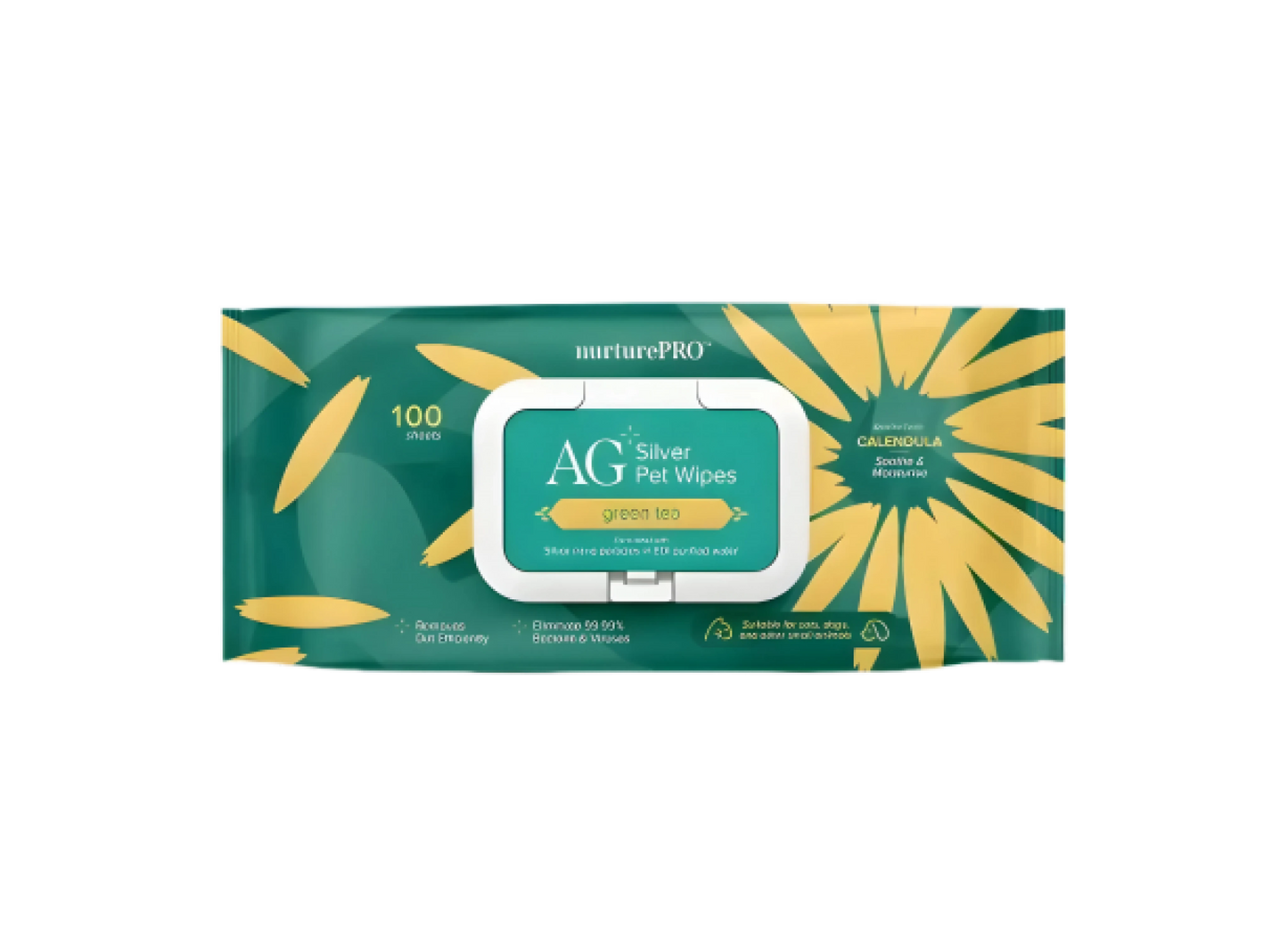 Nurture Pro AG+ Silver Pet Wipes Green Tea 100 sheets-Nurture Pro-Catsmart-express