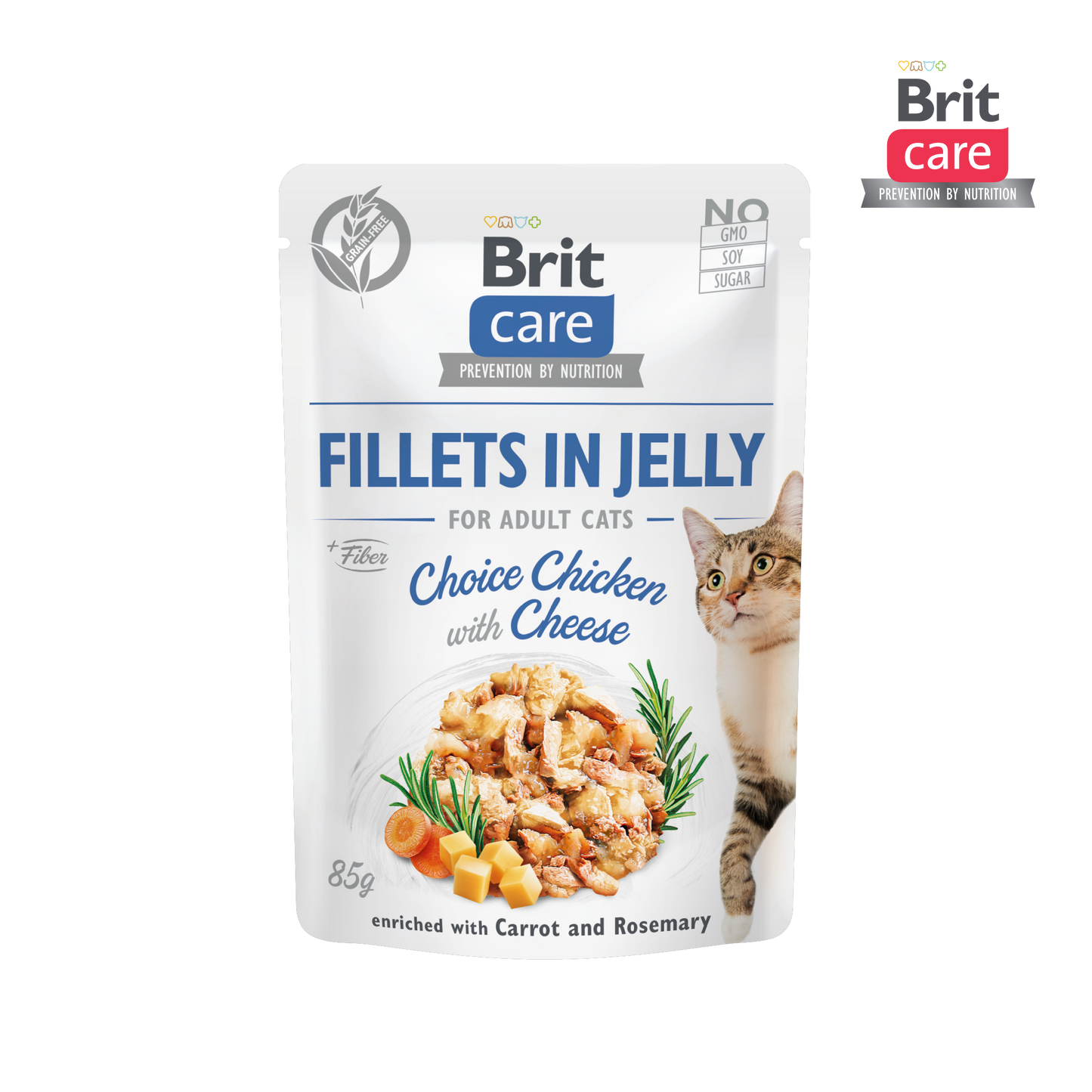 Brit Care Cat Fillets in Jelly Choice Chicken with Cheese 85g Carton (24 Pouches)-Brit-Catsmart-express