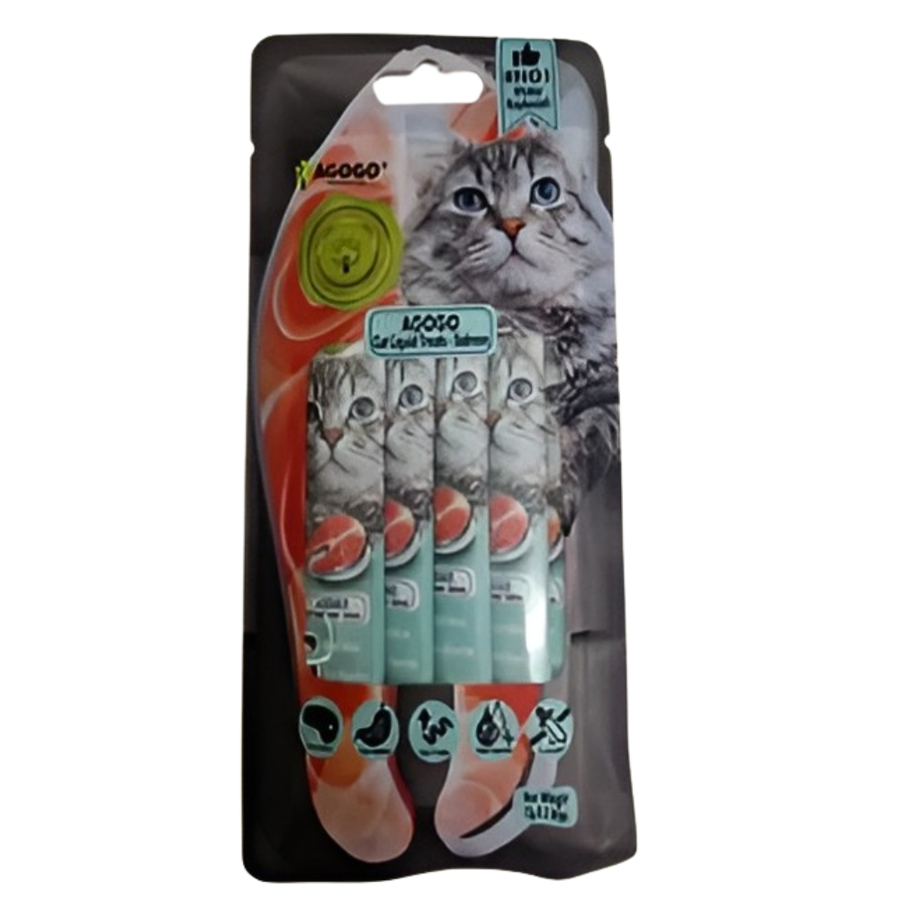 Agogo Cat Liquid Treat Salmon 12gx5sticks (3 Packs)-Agogo-Catsmart-express