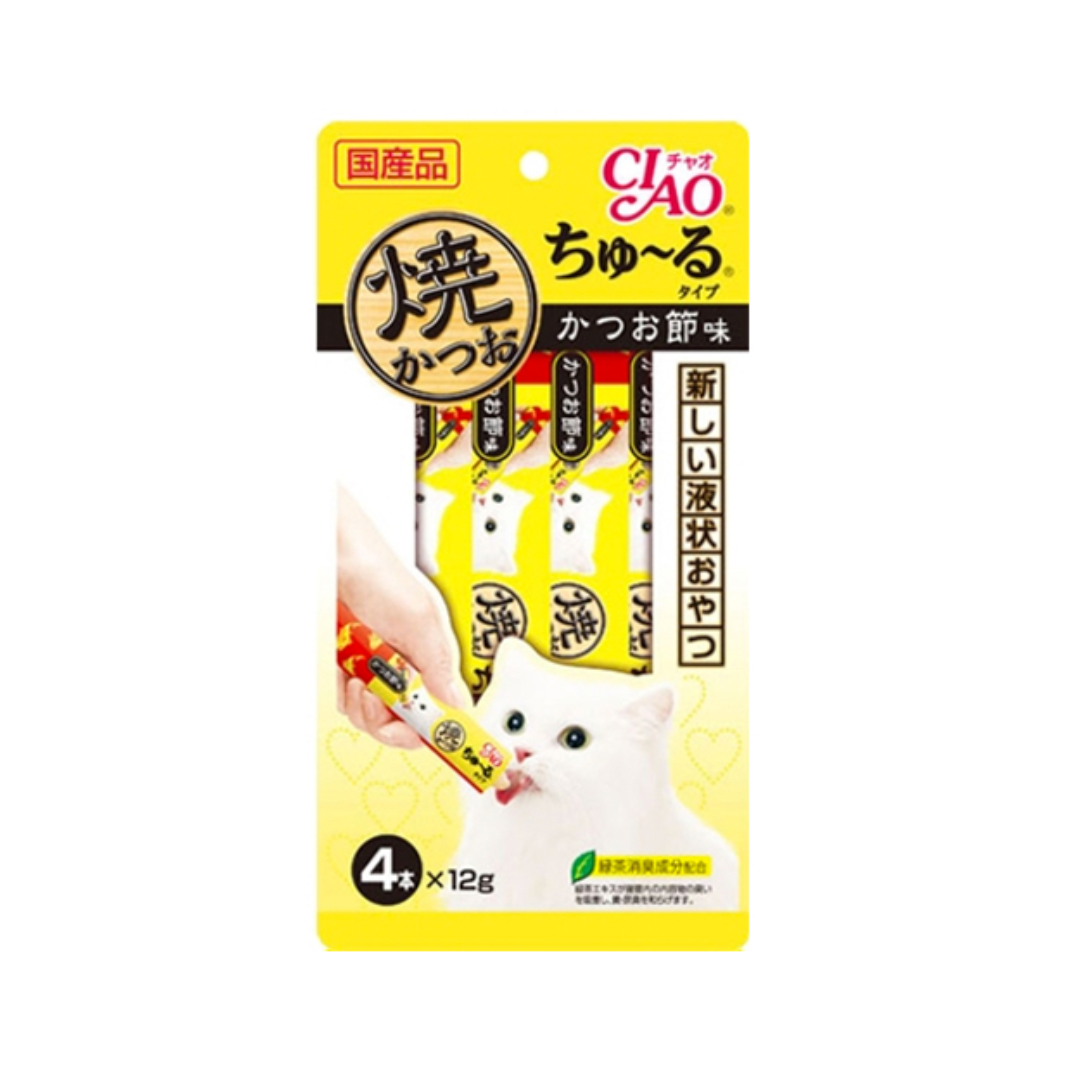 Ciao Grilled Tuna Chu ru Dried Bonito with Added Vitamin and Green Tea Extract 14g x 4pcs (3 Packs)-Ciao-Catsmart-express
