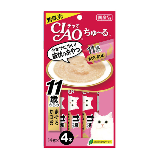 Ciao Chu ru Tuna with Collagen with Added Vitamin and Green Tea Extract 14g x 4pcs (3 Packs)-Ciao-Catsmart-express
