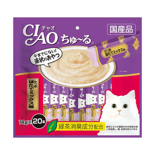Ciao Chu ru Tuna and Scallop with Added Vitamin and Green Tea Extract 14g x 20pcs (2 packs)-Ciao-Catsmart-express