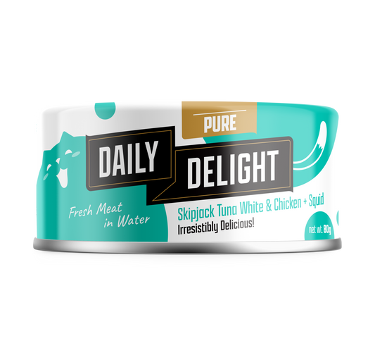 Daily Delight Pure Skipjack Tuna White & Chicken with Squid 80g Carton (24 Cans)-Daily Delight-Catsmart-express