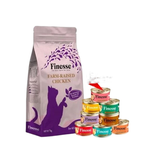 Finesse Dry Food Farm-Raised Chicken 1.5kg (6 bags) + wet food (1 ctn)-Finesse-Catsmart-express