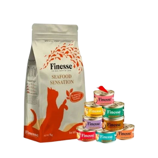 Finesse Dry Food Seafood Sensation Fish & Poultry 1.5kg (6 bags) + wet food (1 ctn)-Finesse-Catsmart-express