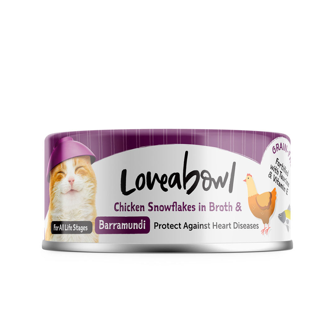 Loveabowl Grain-Free Chicken Snowflakes In Broth With Barramundi 70g Carton (24 Cans)-Loveabowl-Catsmart-express