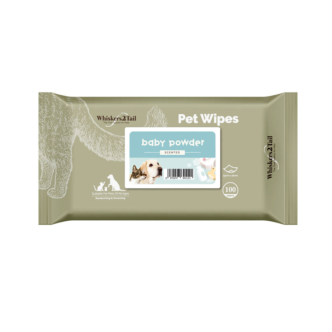 Whiskers2Tail Pet Wipes 100's Baby Powder (3 Packs)-Whiskers2Tail-Catsmart-express