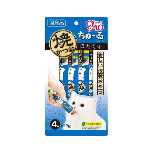 Ciao Grilled Tuna Chu ru Scallop with Added Vitamin and Green Tea Extract 14g x 4pcs (3 Packs)-Ciao-Catsmart-express