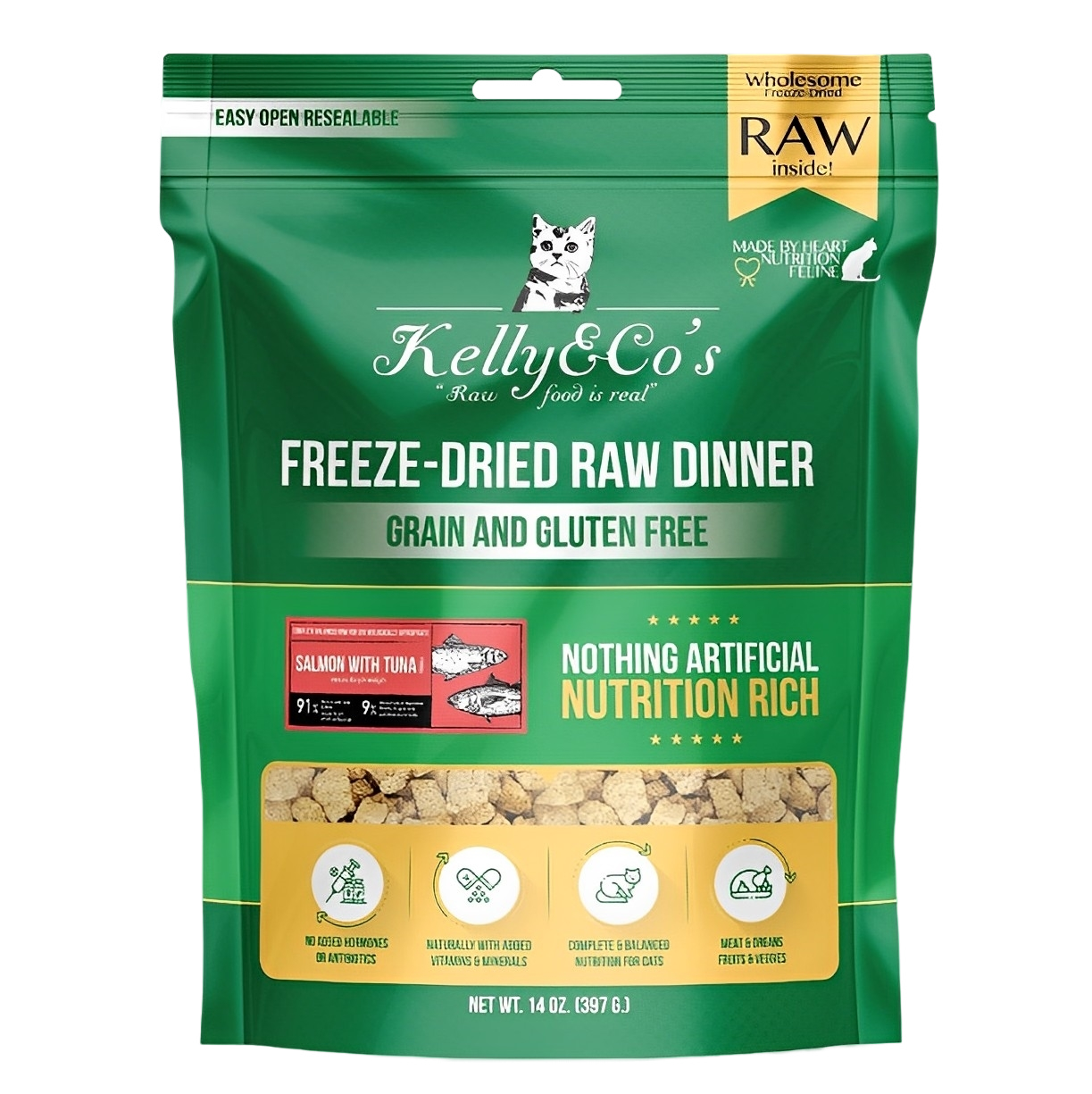 Kelly & Co's Freeze-Dried Raw Dinner Salmon & Tuna With Mixed Fruits & Vegetables 397g-Kelly & Co's-Catsmart-express