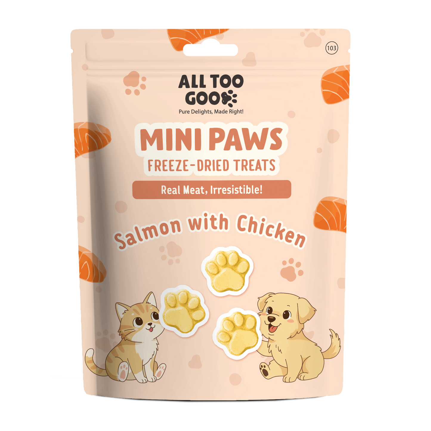 All Too Good Mini Paws Freeze-Dried Treats Salmon 54g-All Too Good-Catsmart-express