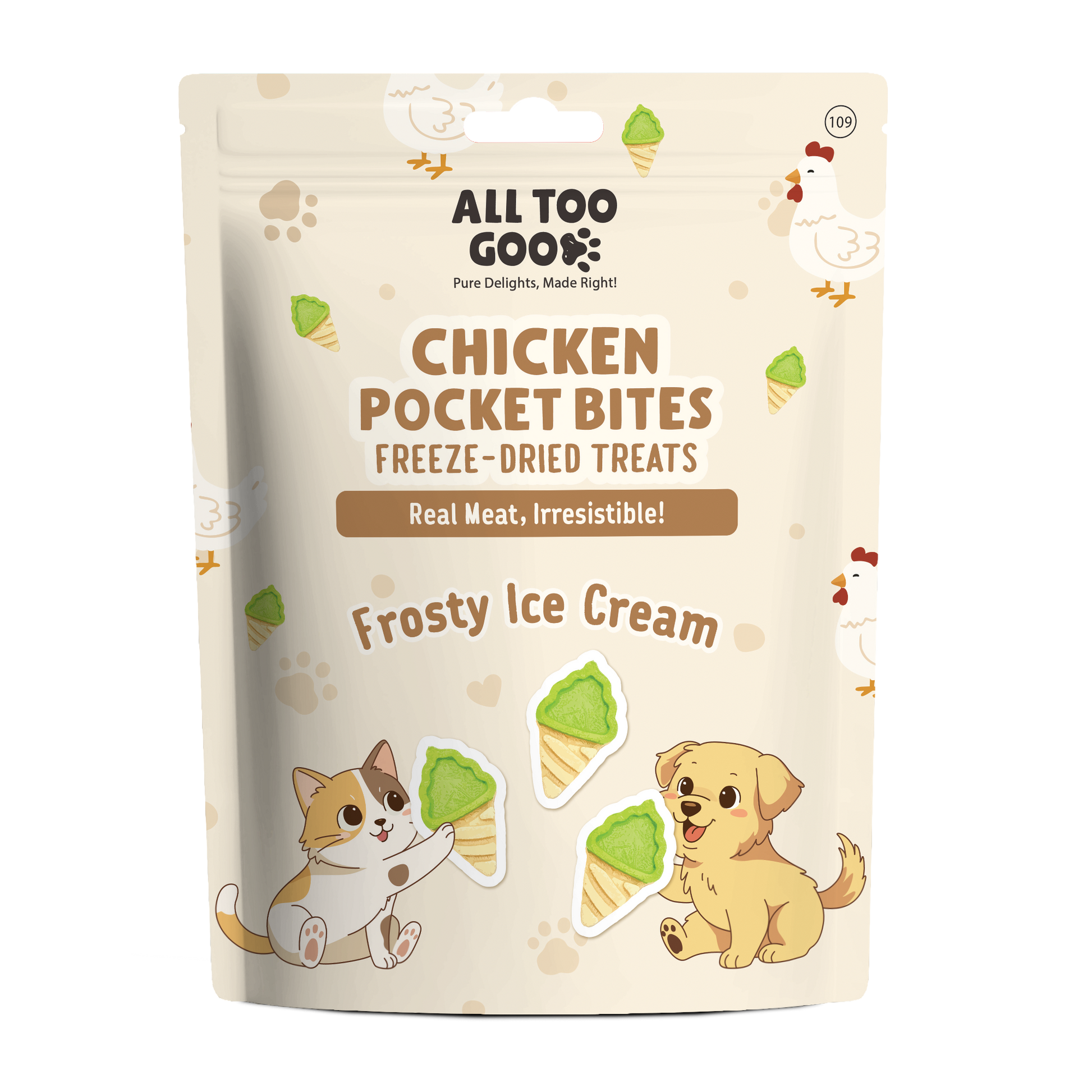 All Too Good Chicken Pocket Bites Freeze-Dried Treats Frosty Ice Cream 60g-All Too Good-Catsmart-express