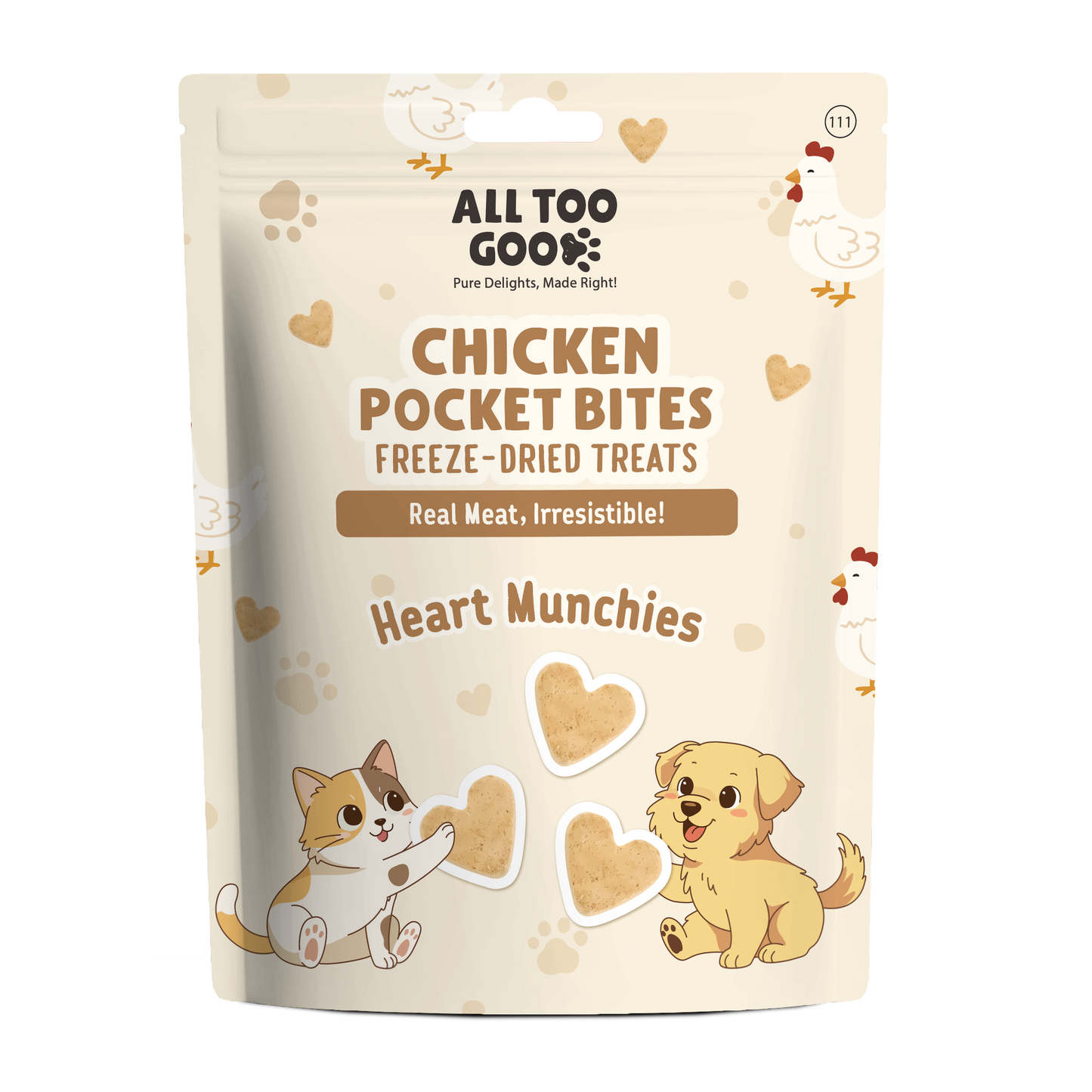 All Too Good Chicken Pocket Bites Freeze-Dried Treats Heart Munchies 78g-All Too Good-Catsmart-express