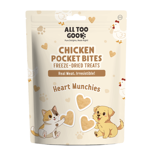 All Too Good Chicken Pocket Bites Freeze-Dried Treats Heart Munchies 78g (3 packs)-All Too Good-Catsmart-express