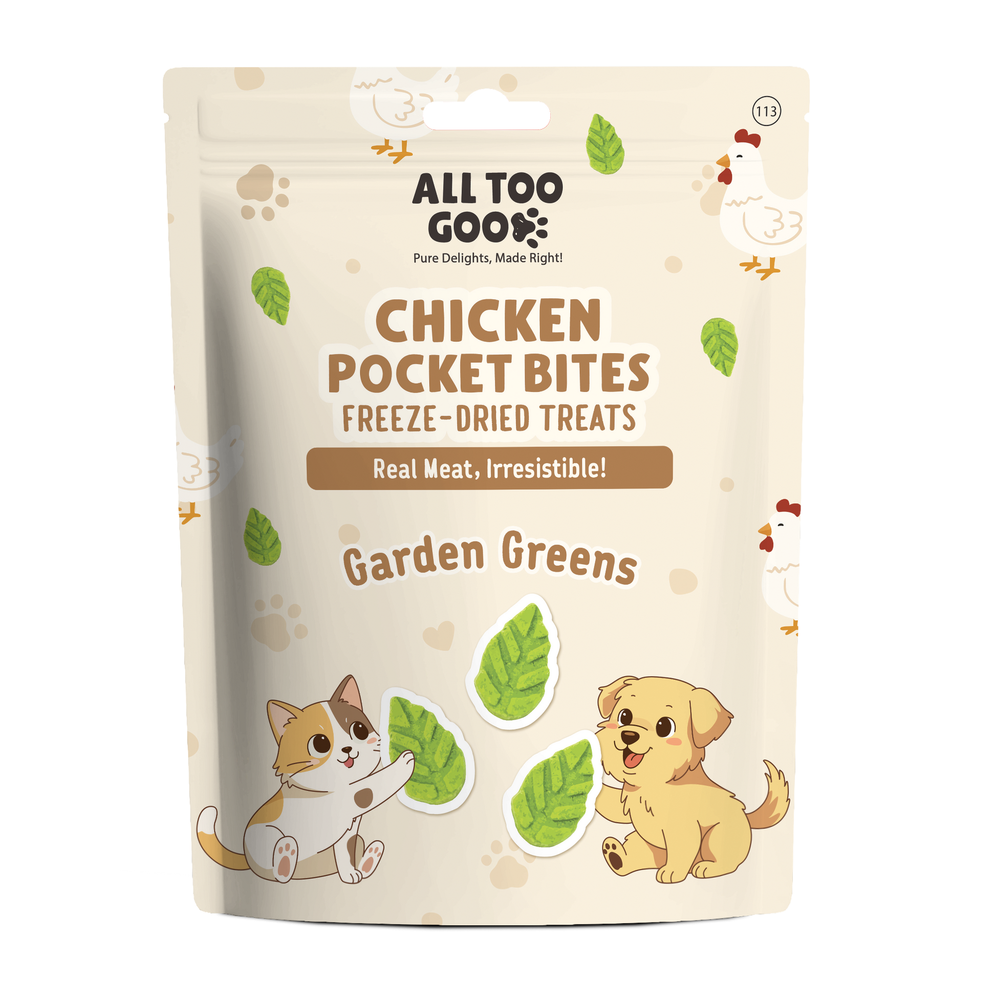 All Too Good Chicken Pocket Bites Freeze-Dried Treats Garden Greens 24g (3 packs)-All Too Good-Catsmart-express