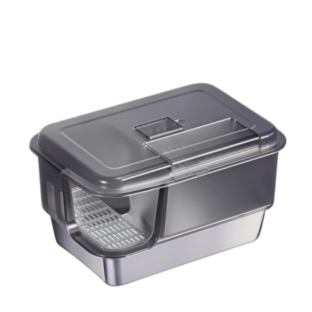 Rubeku Litter Pan Easy-Clean Stainless Steel Box Black