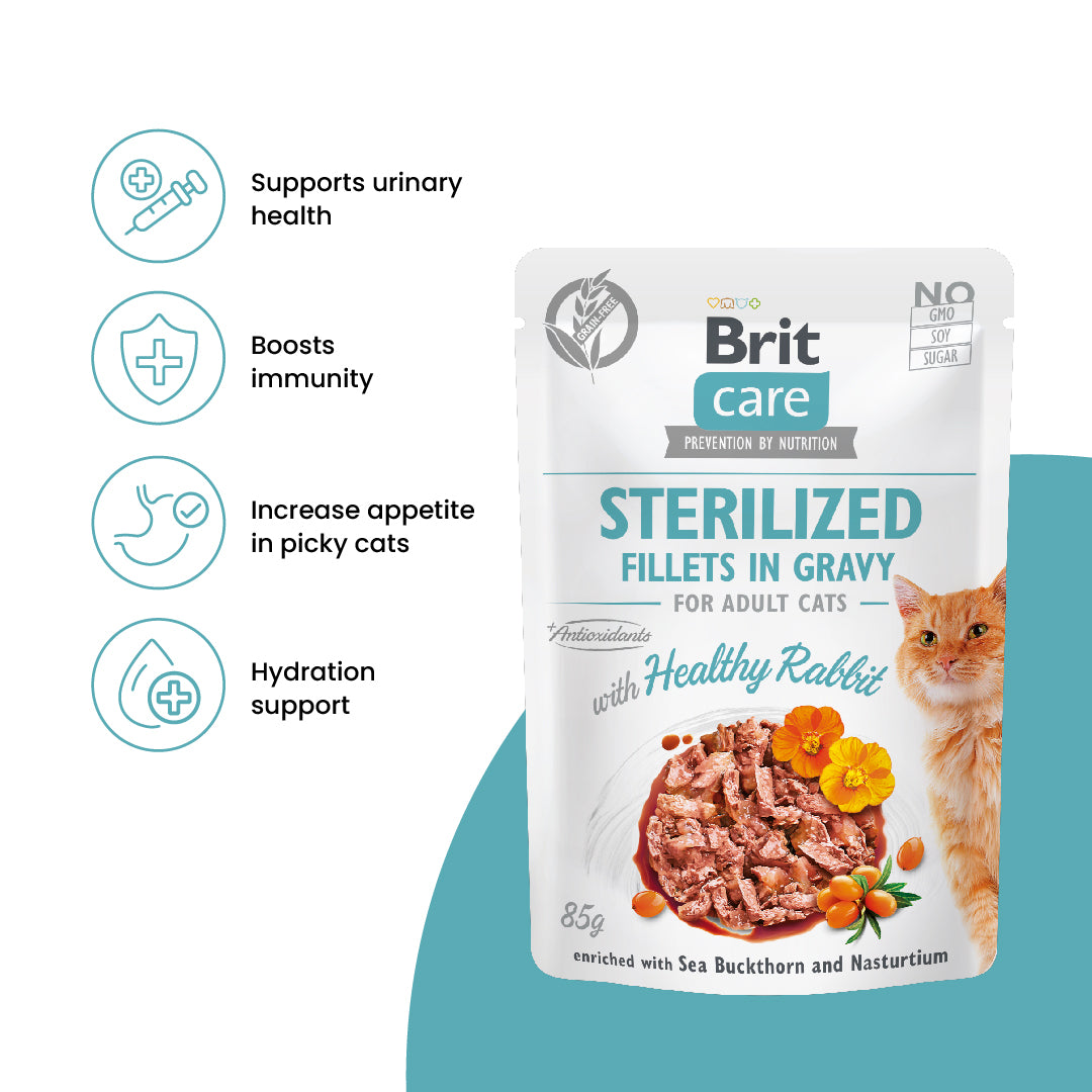 Brit Care Cat Fillets In Gravy Healthy Rabbit 85g for Sterilised Cats-Brit-Catsmart-express