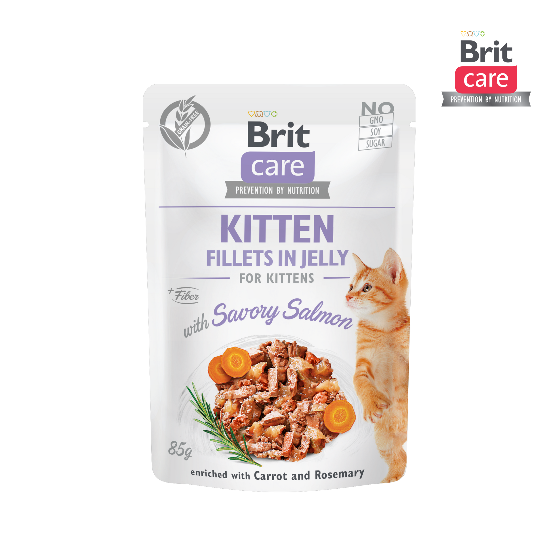 Brit Care Cat Pouch Kitten Fillets in Jelly with Savory Salmon 85g Carton (24 Pouches)-Brit-Catsmart-express
