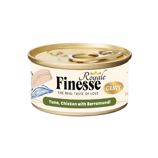 Finesse Royale Tuna & Chicken with Barramundi Gravy 85g (24 cans)-Finesse-Catsmart-express