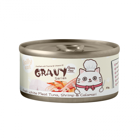 Jollycat Gravy Series Fresh White Meat Tuna, Shrimp And Calamari 80g (24 cans)-Catsmart-express-Catsmart-express