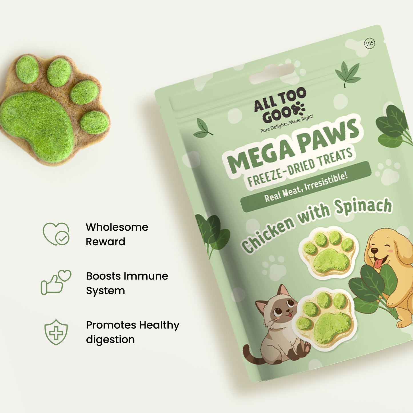 All Too Good Mega Paws Freeze-Dried Treats Chic w/Spinach 54g-All Too Good-Catsmart-express