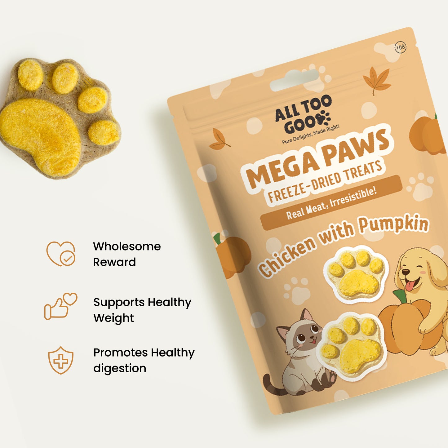 All Too Good Mega Paws Freeze-Dried Treats Chic w/Pumpkin 54g-All Too Good-Catsmart-express