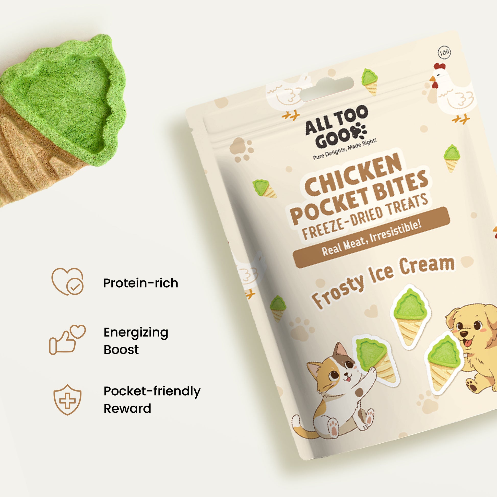 All Too Good Chicken Pocket Bites Freeze-Dried Treats Frosty Ice Cream 60g-All Too Good-Catsmart-express