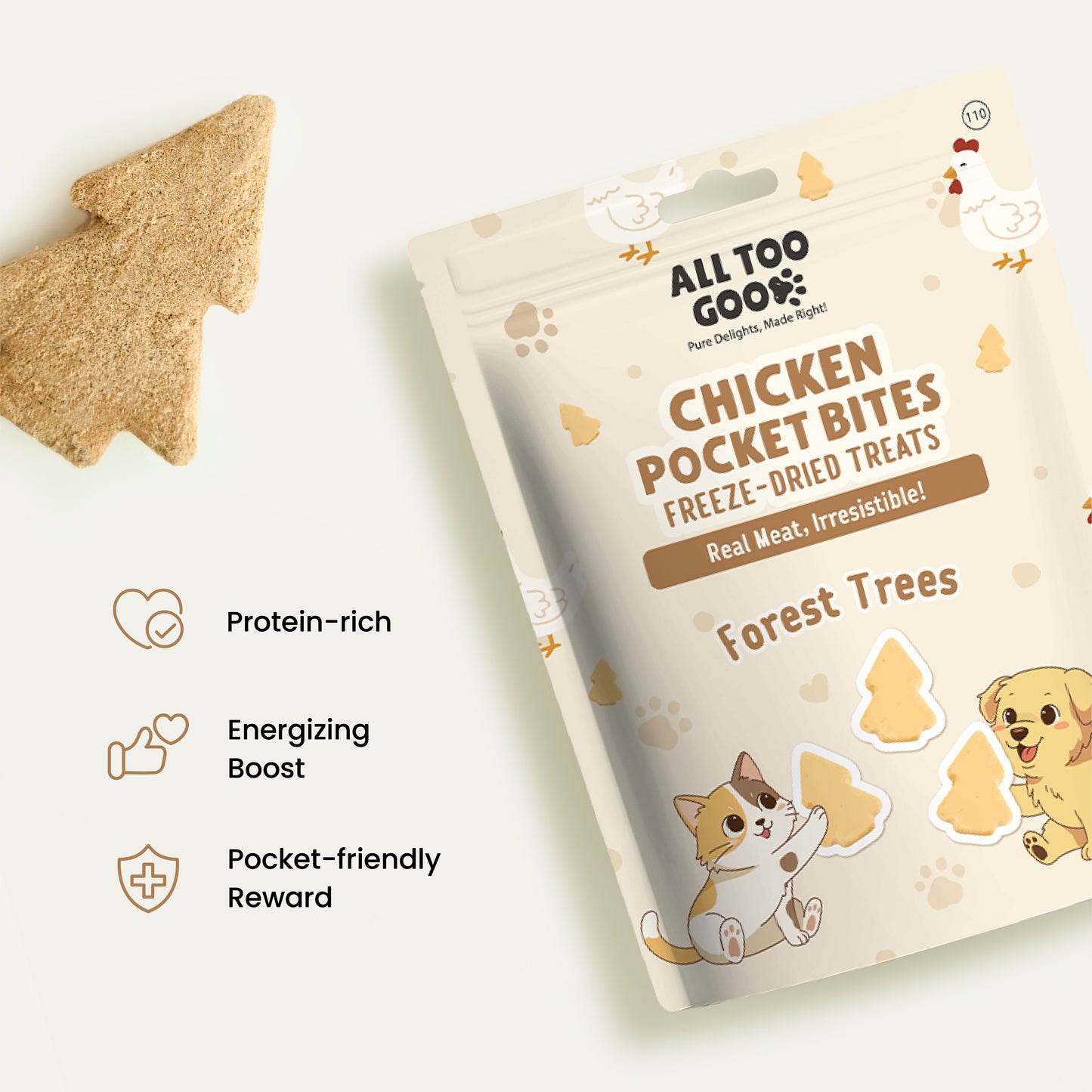 All Too Good Chicken Pocket Bites Freeze-Dried Treats Forest Trees 84g-All Too Good-Catsmart-express