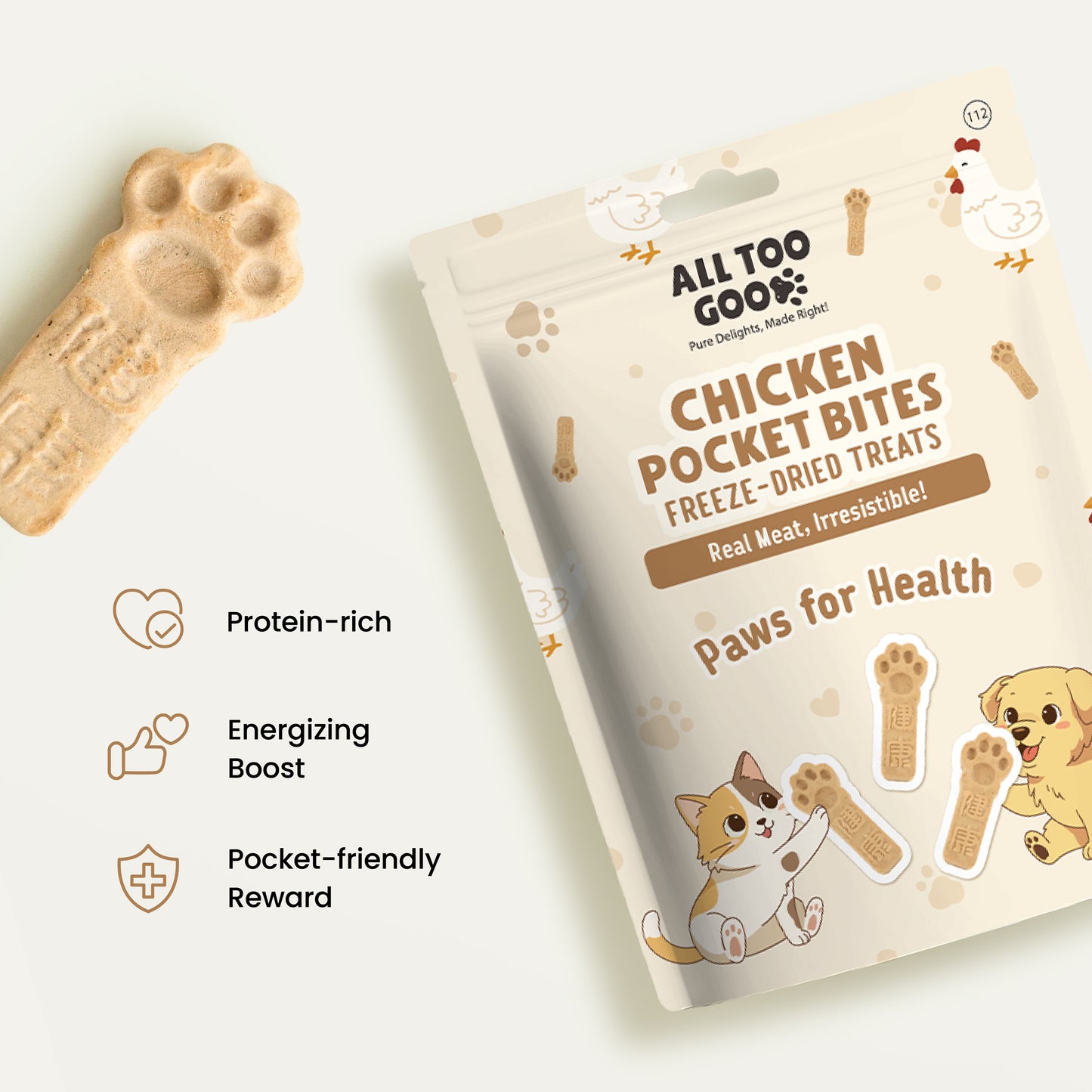 All Too Good Chicken Pocket Bites Freeze-Dried Treats Paws for Health 84g-All Too Good-Catsmart-express