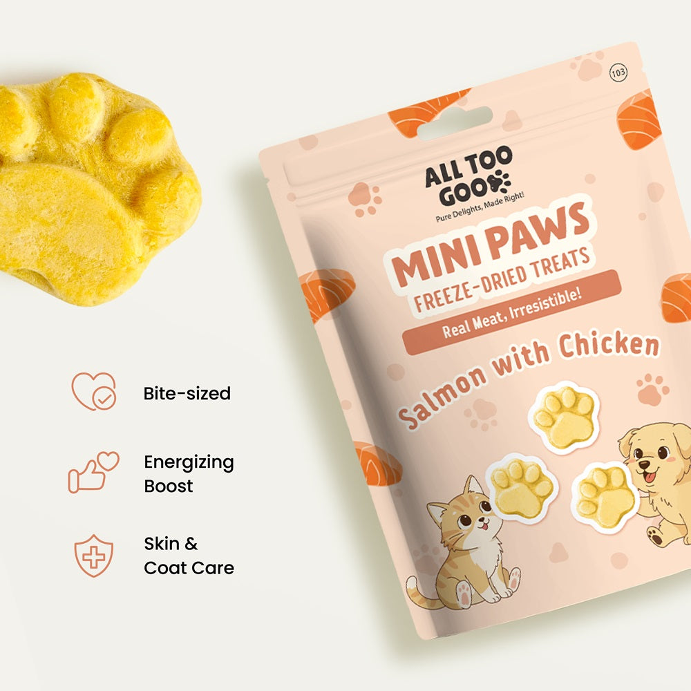 All Too Good Mini Paws Freeze-Dried Treats Salmon 54g (3 packs)-All Too Good-Catsmart-express