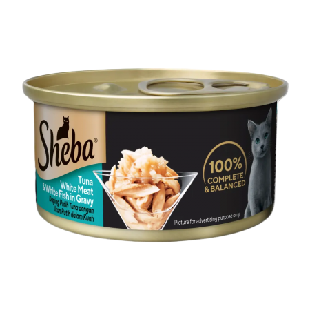 Sheba Canned Food Gravy Tuna White Meat & White Fish 85g