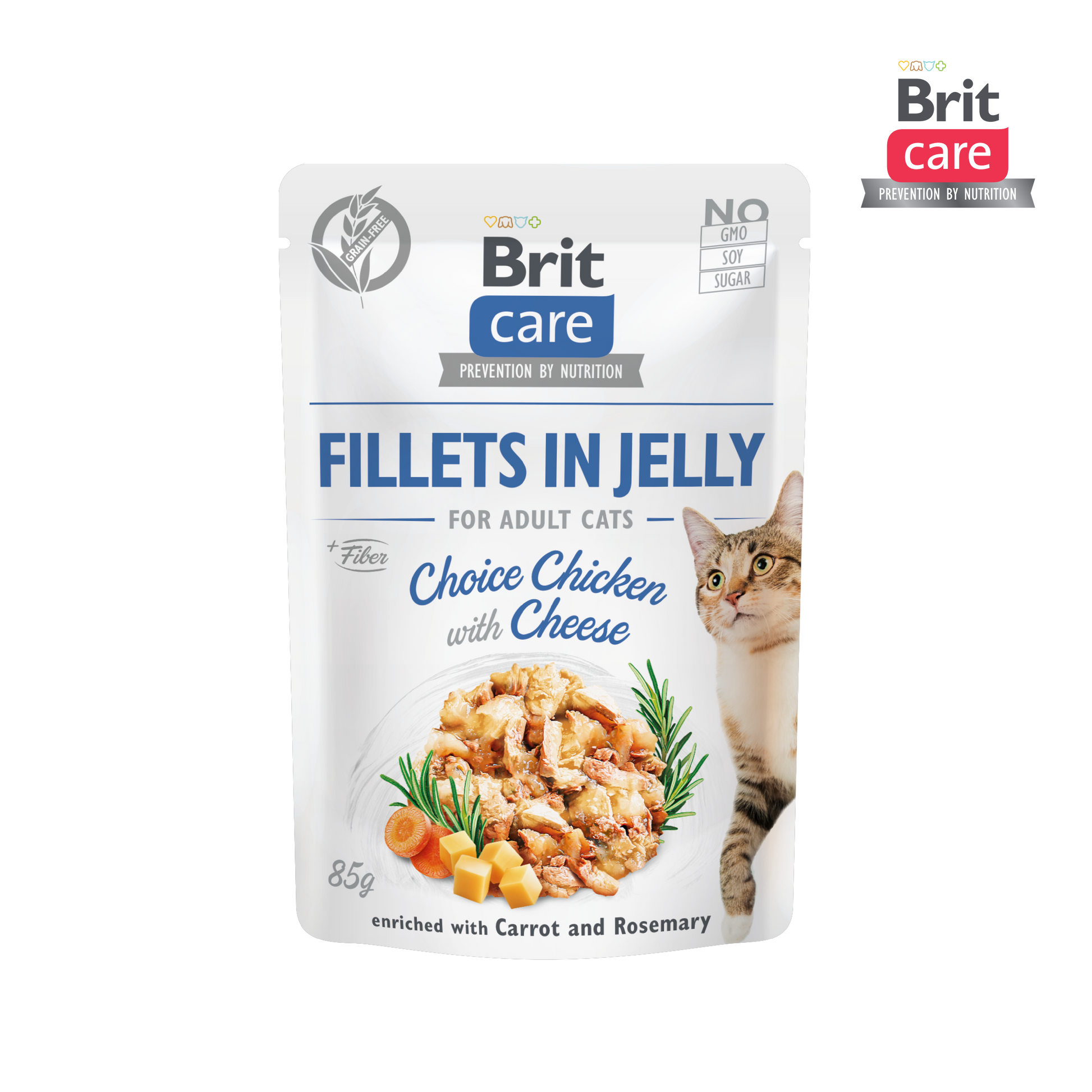 Brit Care Cat Fillets in Jelly Choice Chicken with Cheese 85g Carton (24 Pouches)-Brit-Catsmart-express