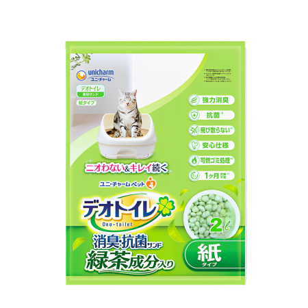 UniCharm Anti-Bacterial Green Tea Scented Paper Litter Refill 2L (3 Packs)-UniCharm-Catsmart-express