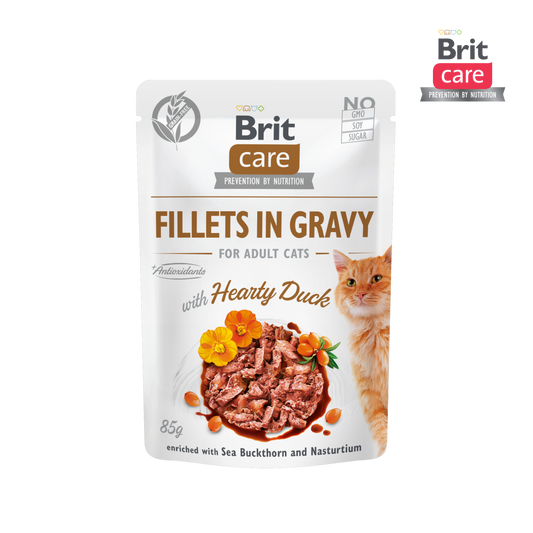 Brit Care Cat Fillets in Gravy with Hearty Duck 85g Carton (24 pouches)-Brit-Catsmart-express