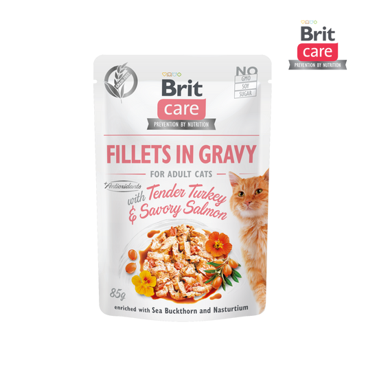 Brit Care Cat Fillets in Gravy With Tender Turkey & Savory Salmon 85g-Brit-Catsmart-express