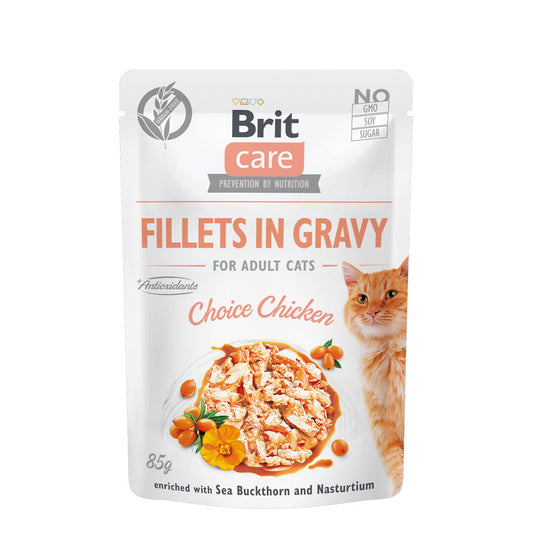 Brit Care Cat Fillets in Gravy With Choice Chicken 85g Carton (24 Pouches)-Brit-Catsmart-express