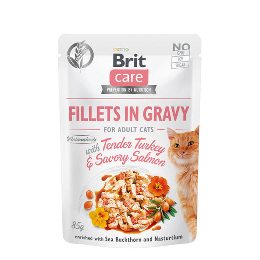Brit Care Cat Fillets in Gravy With Tender Turkey & Savory Salmon 85g-Brit-Catsmart-express