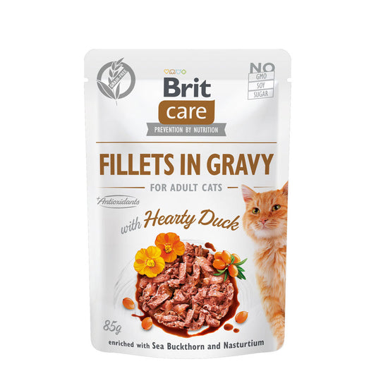 Brit Care Cat Fillets in Gravy with Hearty Duck 85g Carton (24 pouches)-Brit-Catsmart-express