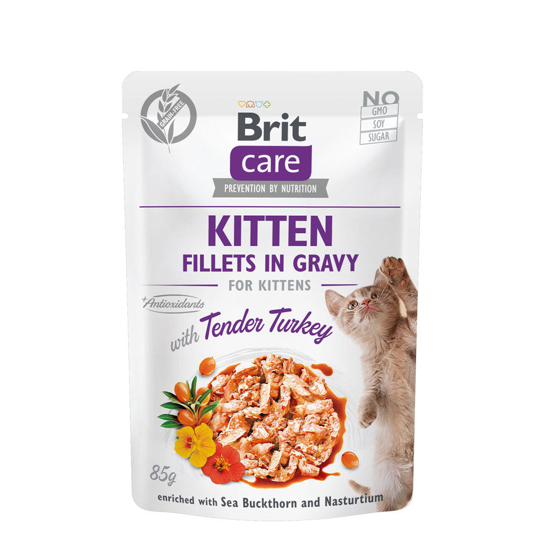Brit Care Cat Fillets In Gravy with Tender Turkey 85g for Kitten (24 Pouches)-Brit-Catsmart-express
