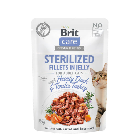 Brit Care Cat Fillets In Jelly Hearty Duck And Tender Turkey 85g for Sterilised Cats-Brit-Catsmart-express