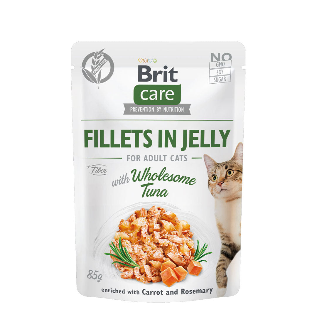 Brit Care Cat Fillets in Jelly with Wholesome Tuna 85g Carton (24 Pouches)-Brit-Catsmart-express